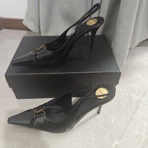 Black Pointed-Toe Pumps With Saint Laurent Logo